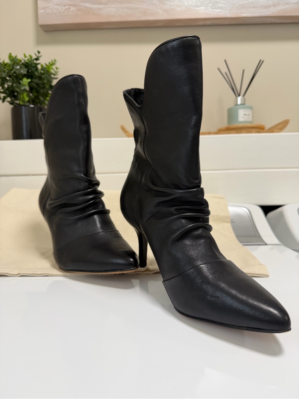Vince Camuto Andrissa Black Leather Slouchy Pointed Toe Stiletto Booties 8 - Picture 3 of 14